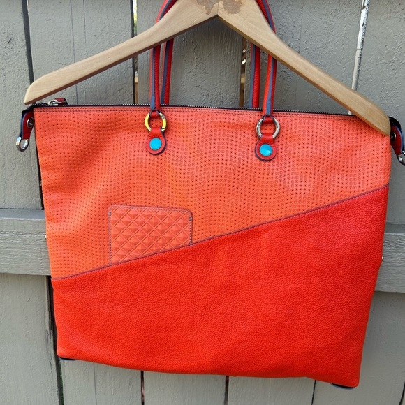 Gabs G3 Plus Size Large Convertible Shopping Tote Bad Orange Leather Like New - Picture 4 of 16
